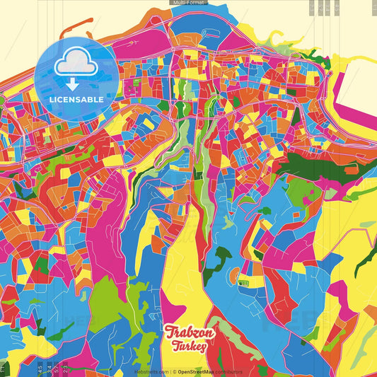 Trabzon, Trabzon, Turkey Crazy Colorful Street Map Poster Template