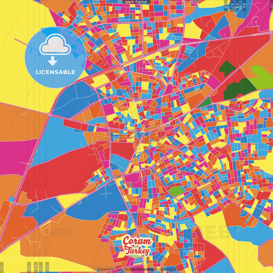 Çorum, Çorum, Turkey Crazy Colorful Street Map Poster Template