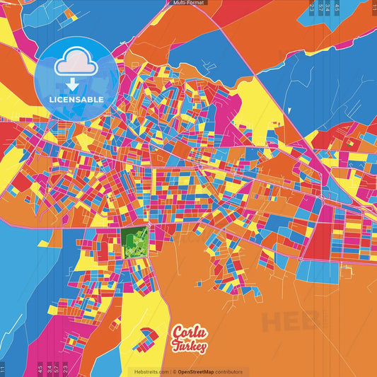 Çorlu, Tekirdağ, Turkey Crazy Colorful Street Map Poster Template