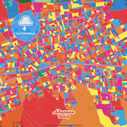 Adıyaman, Adıyaman, Turkey Crazy Colorful Street Map Poster Template