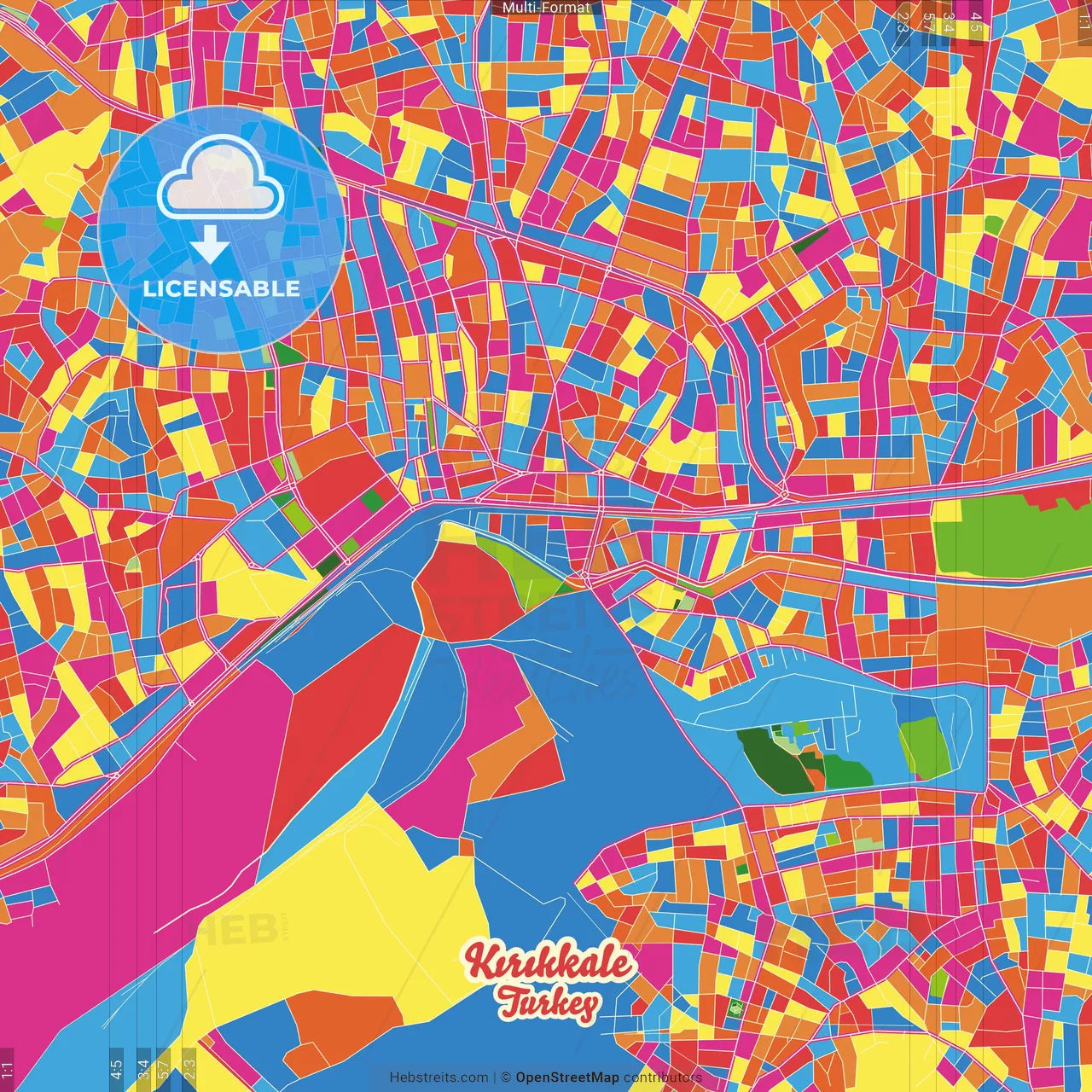 Kırıkkale, Kırıkkale, Turkey Crazy Colorful Street Map Poster Template