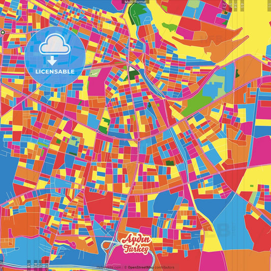 Aydın, Aydın, Turkey Crazy Colorful Street Map Poster Template
