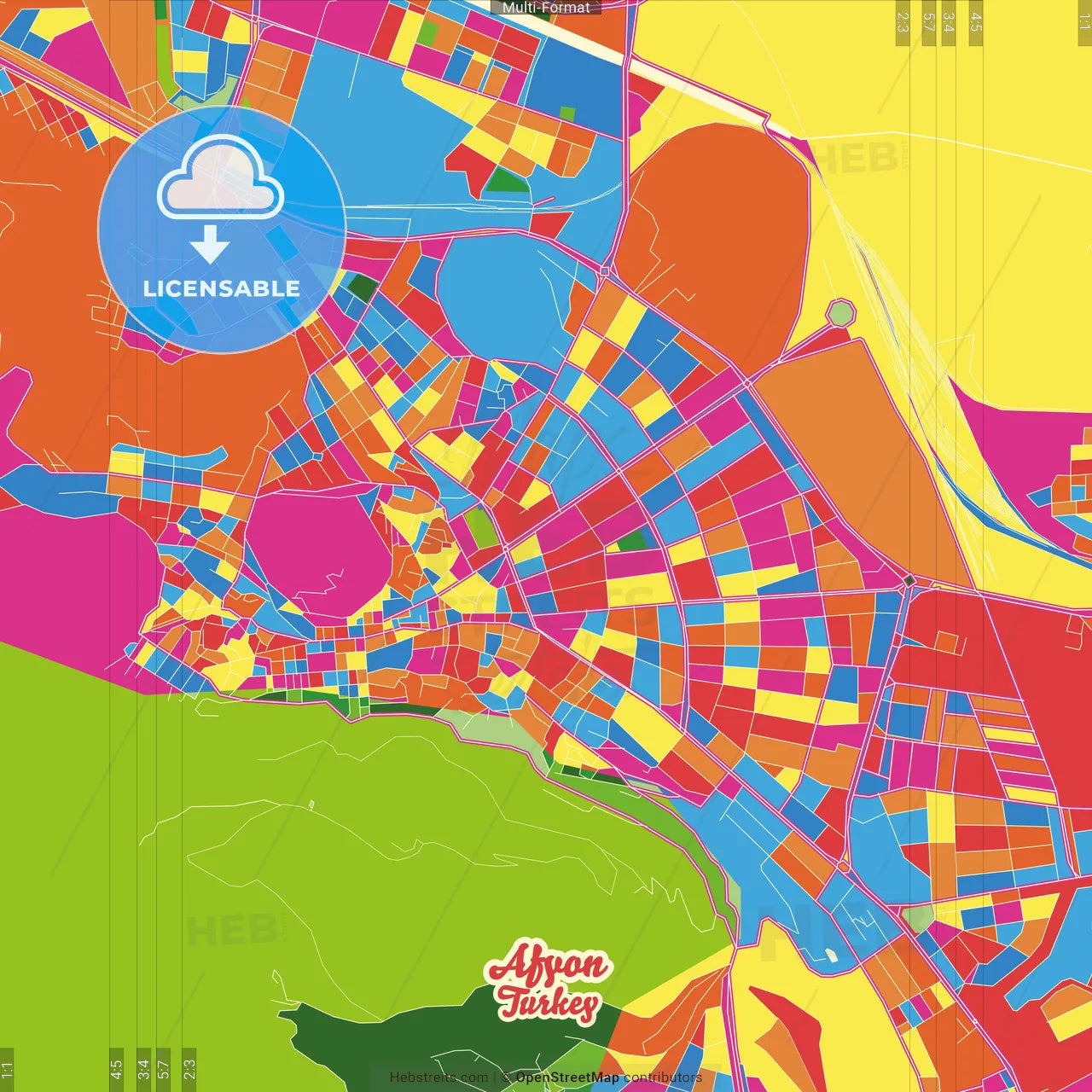 Afyon, Afyon, Turkey Crazy Colorful Street Map Poster Template