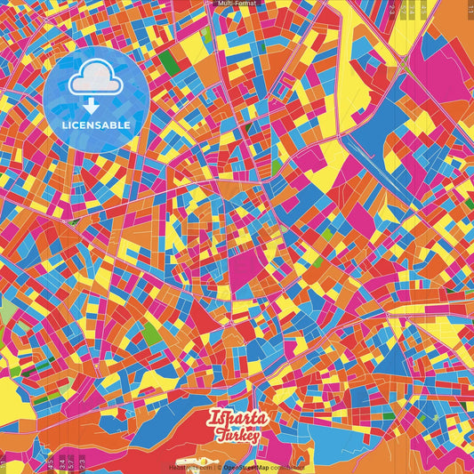 Isparta, Isparta, Turkey Crazy Colorful Street Map Poster Template