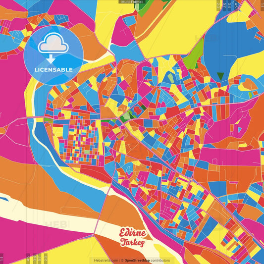 Edirne, Edirne, Turkey Crazy Colorful Street Map Poster Template