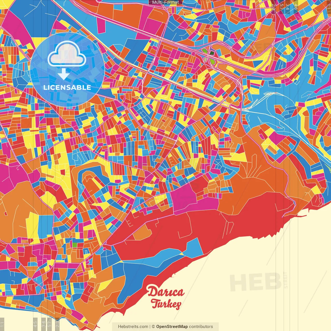 Darıca, Kocaeli, Turkey Crazy Colorful Street Map Poster Template
