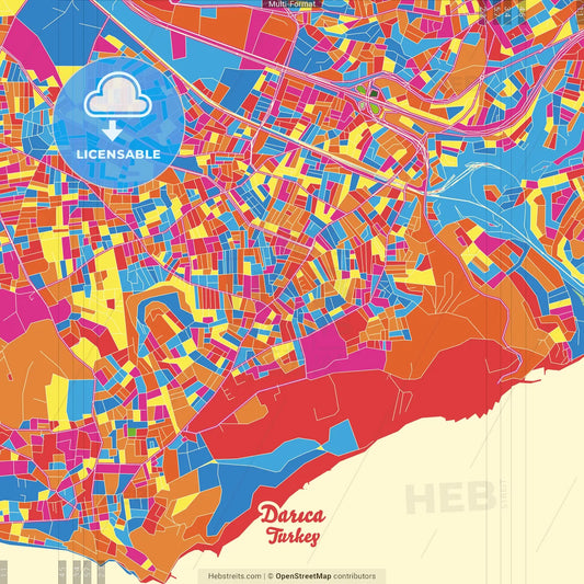 Darıca, Kocaeli, Turkey Crazy Colorful Street Map Poster Template