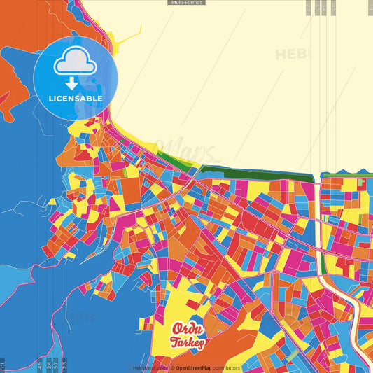 Ordu, Ordu, Turkey Crazy Colorful Street Map Poster Template