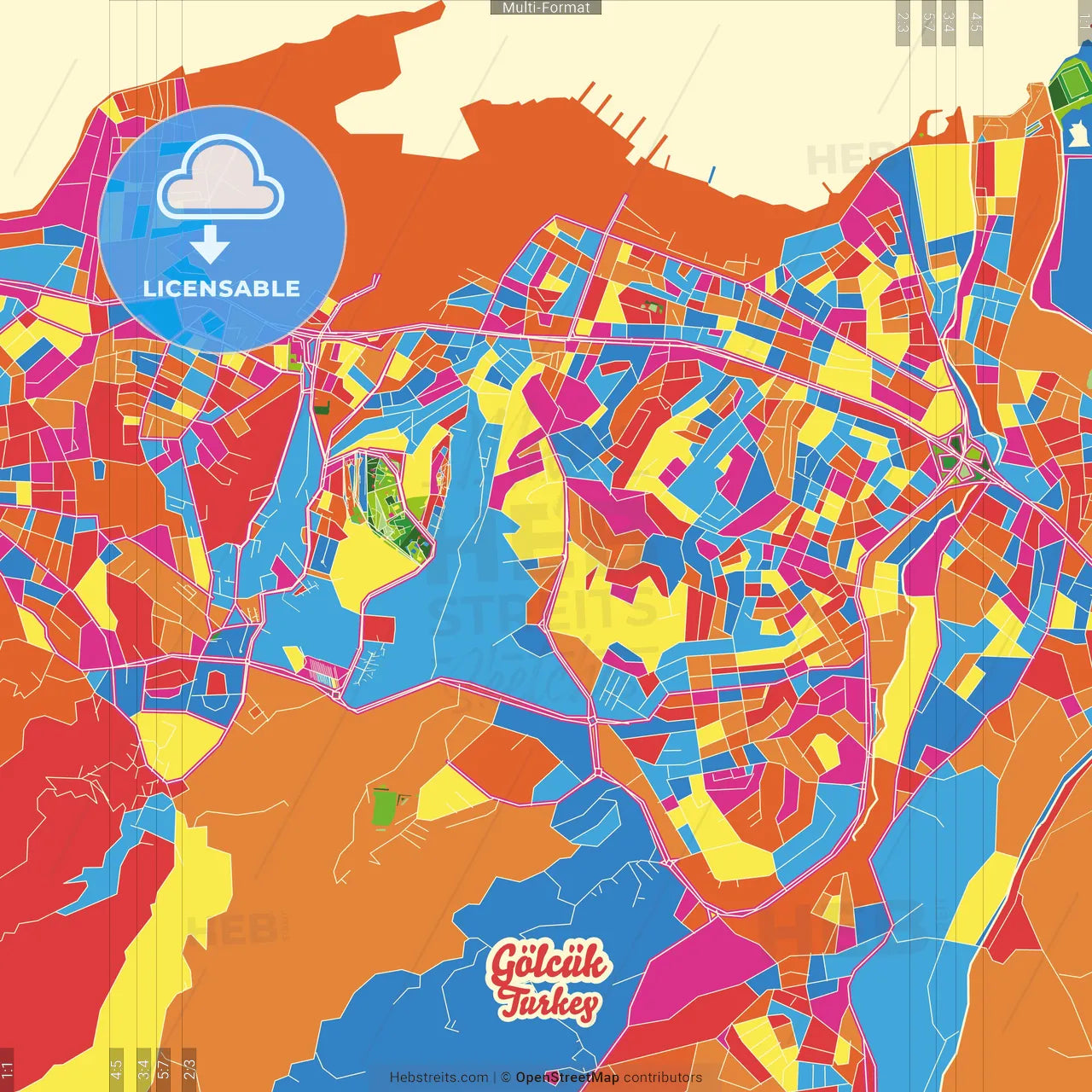 Gölcük, Kocaeli, Turkey Crazy Colorful Street Map Poster Template