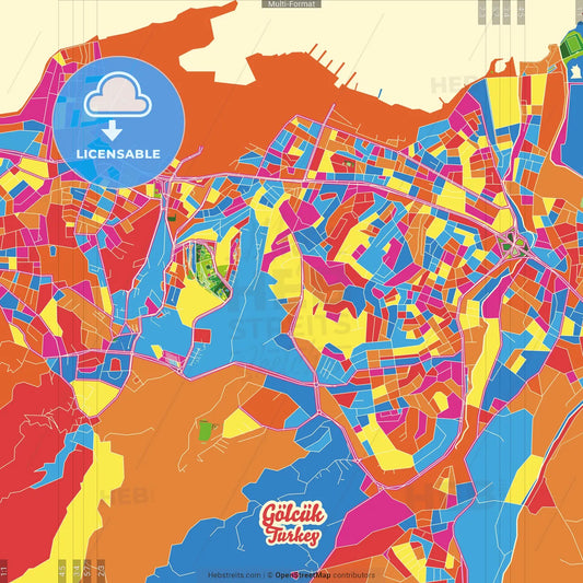 Gölcük, Kocaeli, Turkey Crazy Colorful Street Map Poster Template