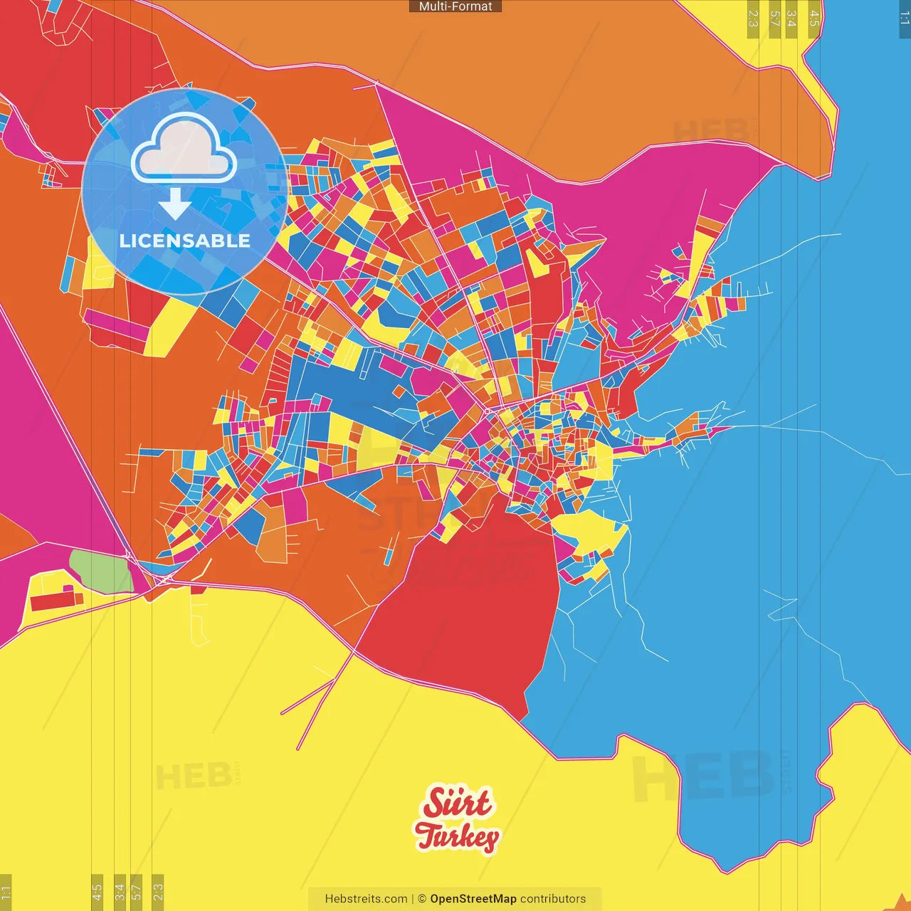 Siirt, Siirt, Turkey Crazy Colorful Street Map Poster Template