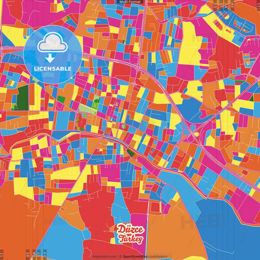 Düzce, Düzce, Turkey Crazy Colorful Street Map Poster Template
