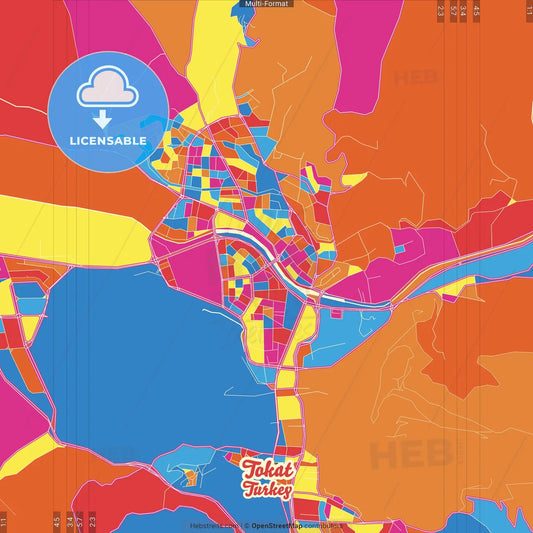 Tokat, Tokat, Turkey Crazy Colorful Street Map Poster Template