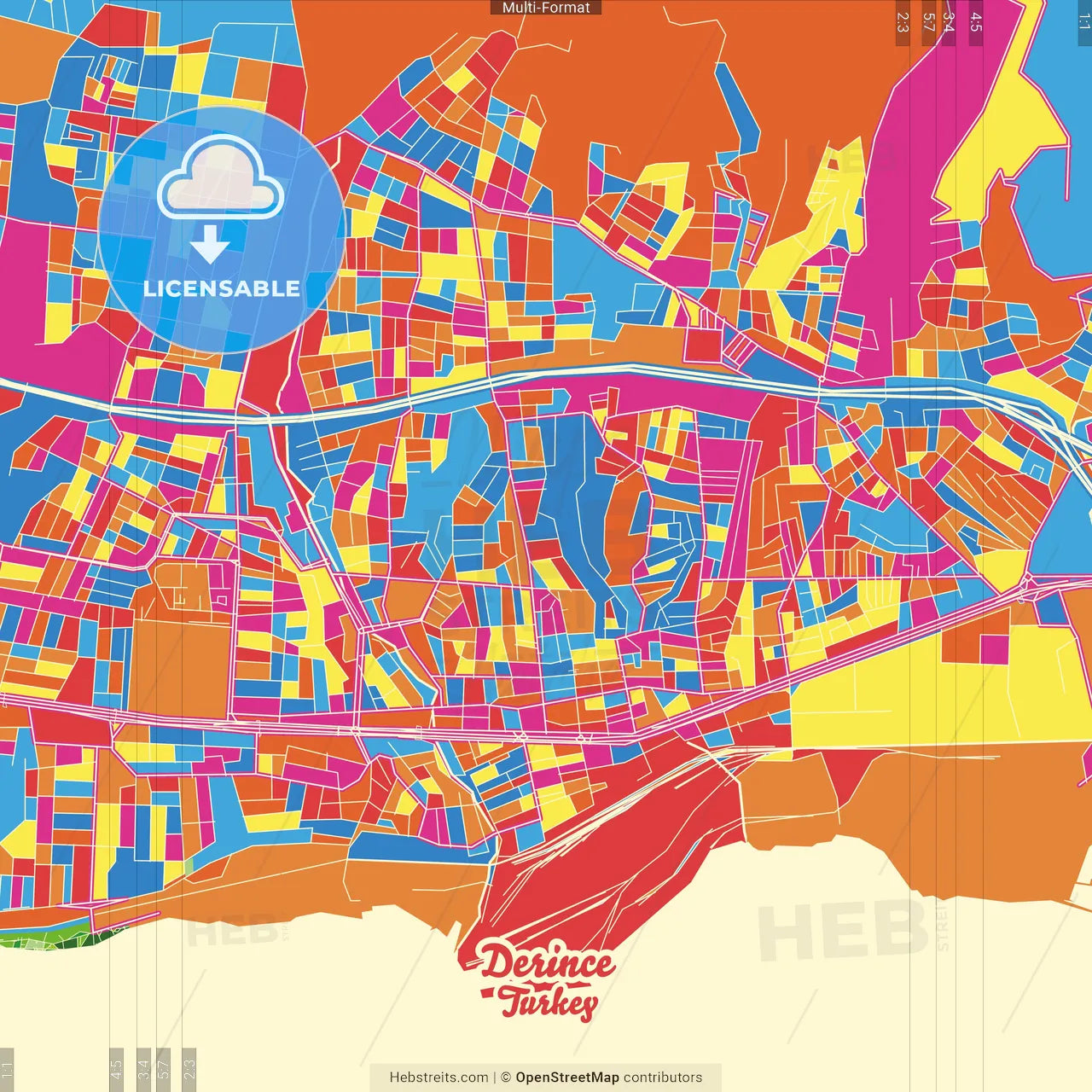 Derince, Kocaeli, Turkey Crazy Colorful Street Map Poster Template