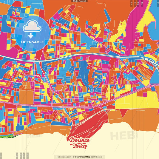 Derince, Kocaeli, Turkey Crazy Colorful Street Map Poster Template