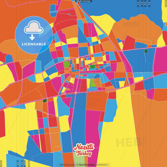 Nazilli, Aydın, Turkey Crazy Colorful Street Map Poster Template
