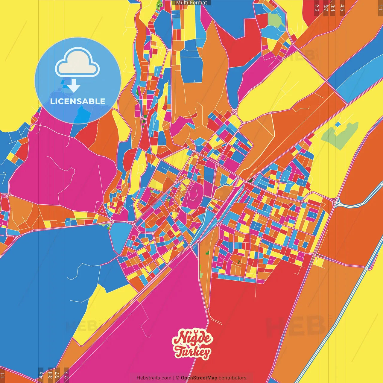 Niğde, Niğde, Turkey Crazy Colorful Street Map Poster Template