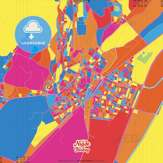 Niğde, Niğde, Turkey Crazy Colorful Street Map Poster Template