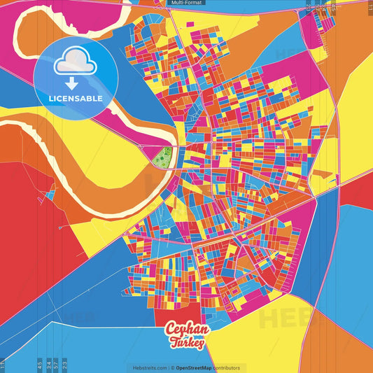 Ceyhan, Adana, Turkey Crazy Colorful Street Map Poster Template
