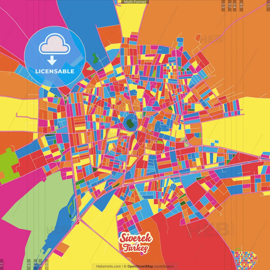 Siverek, Şanlıurfa, Turkey Crazy Colorful Street Map Poster Template