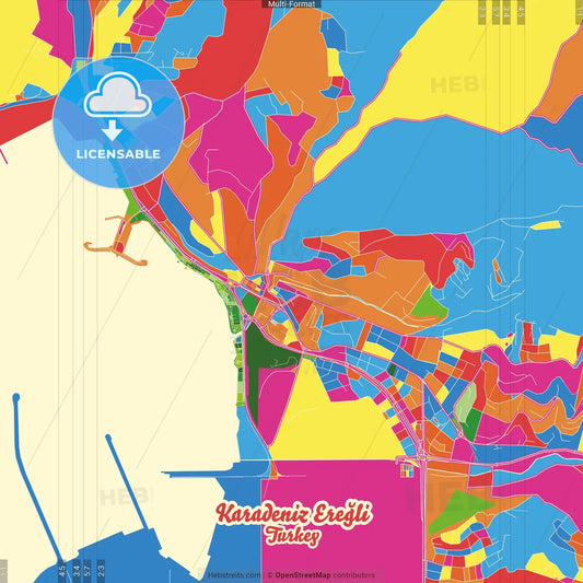 Karadeniz Ereğli, Zonguldak, Turkey Crazy Colorful Street Map Poster Template