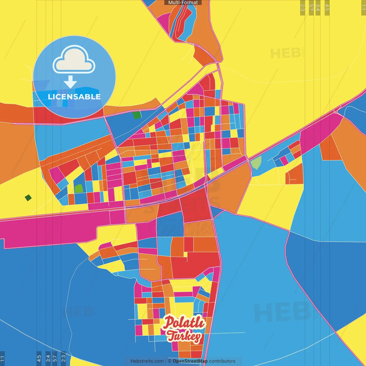 Polatlı, Ankara, Turkey Crazy Colorful Street Map Poster Template