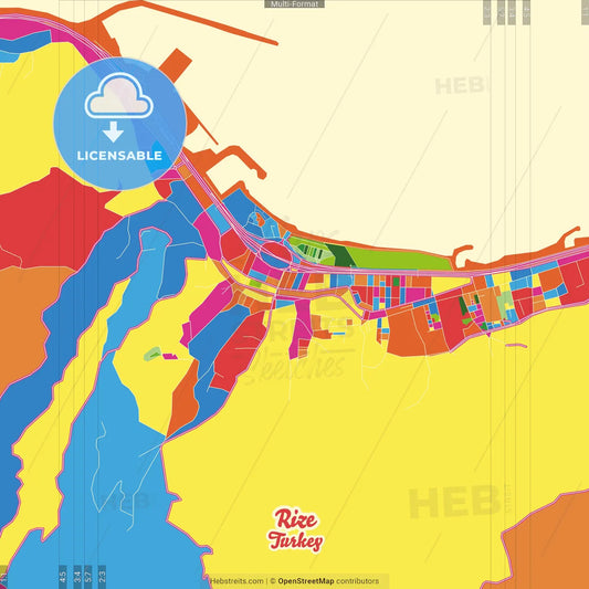 Rize, Rize, Turkey Crazy Colorful Street Map Poster Template