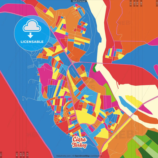 Cizre, Şırnak, Turkey Crazy Colorful Street Map Poster Template