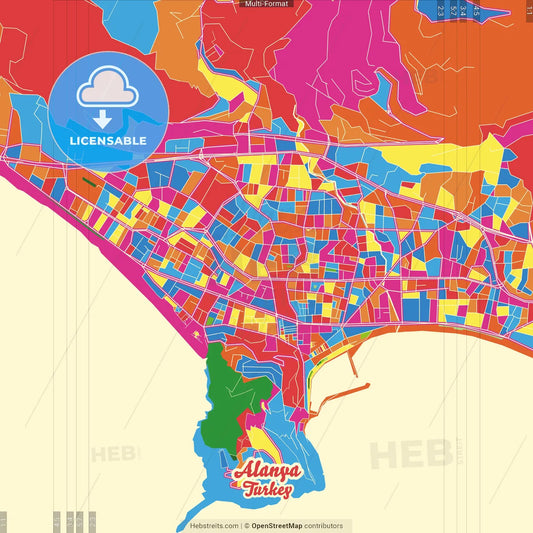 Alanya, Antalya, Turkey Crazy Colorful Street Map Poster Template
