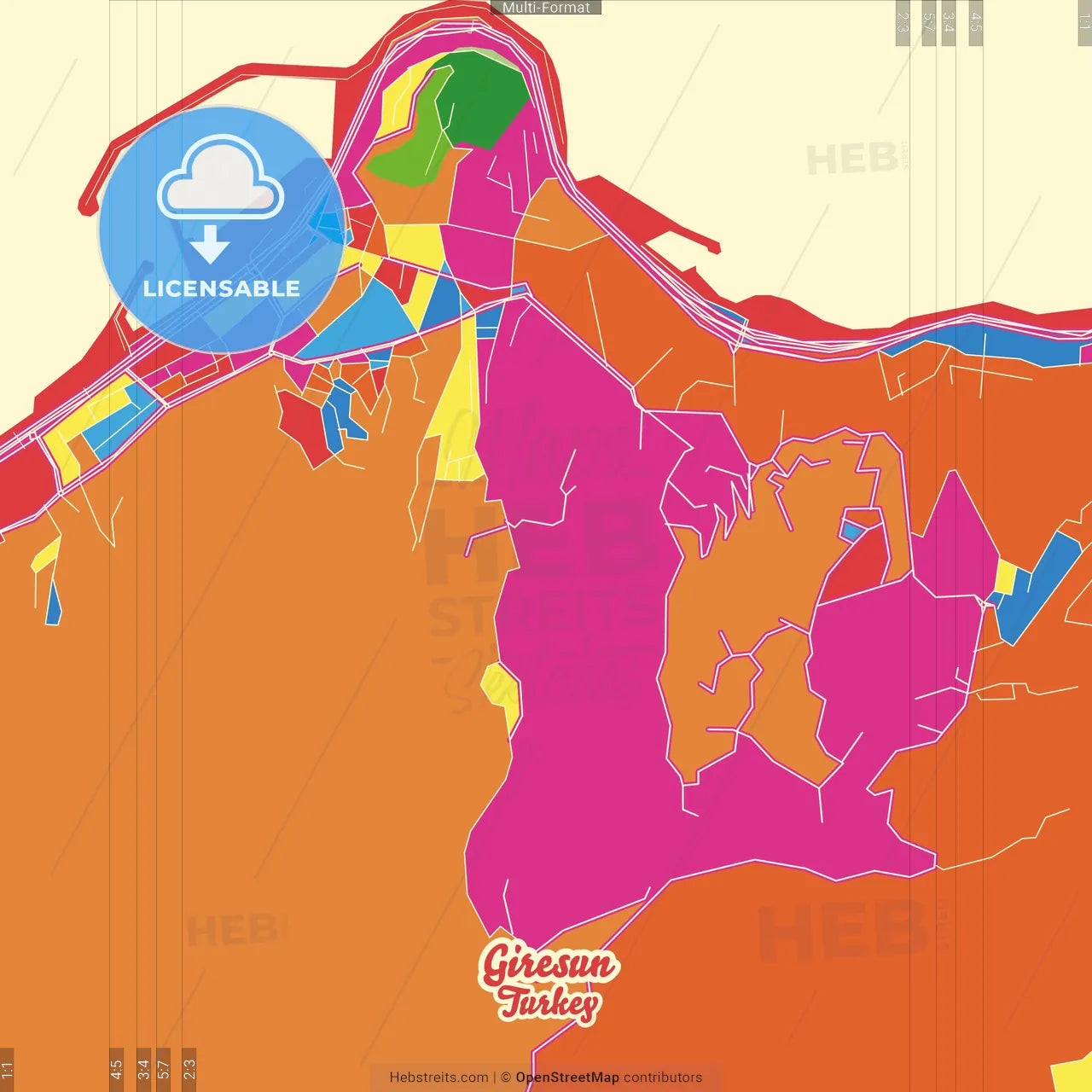 Giresun, Giresun, Turkey Crazy Colorful Street Map Poster Template