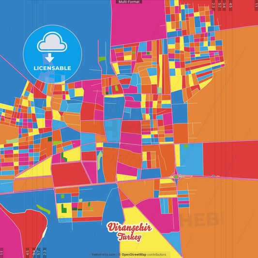 Viranşehir, Şanlıurfa, Turkey Crazy Colorful Street Map Poster Template