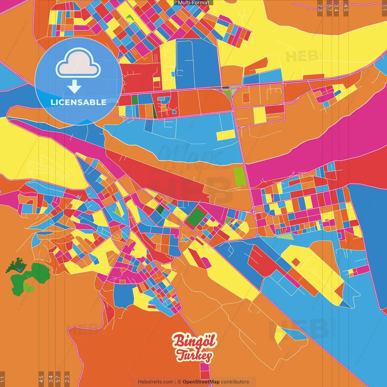Bingöl, Bingöl, Turkey Crazy Colorful Street Map Poster Template