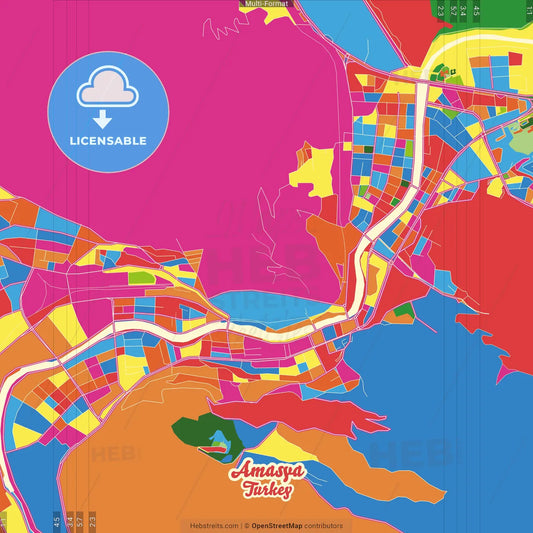 Amasya, Amasya, Turkey Crazy Colorful Street Map Poster Template