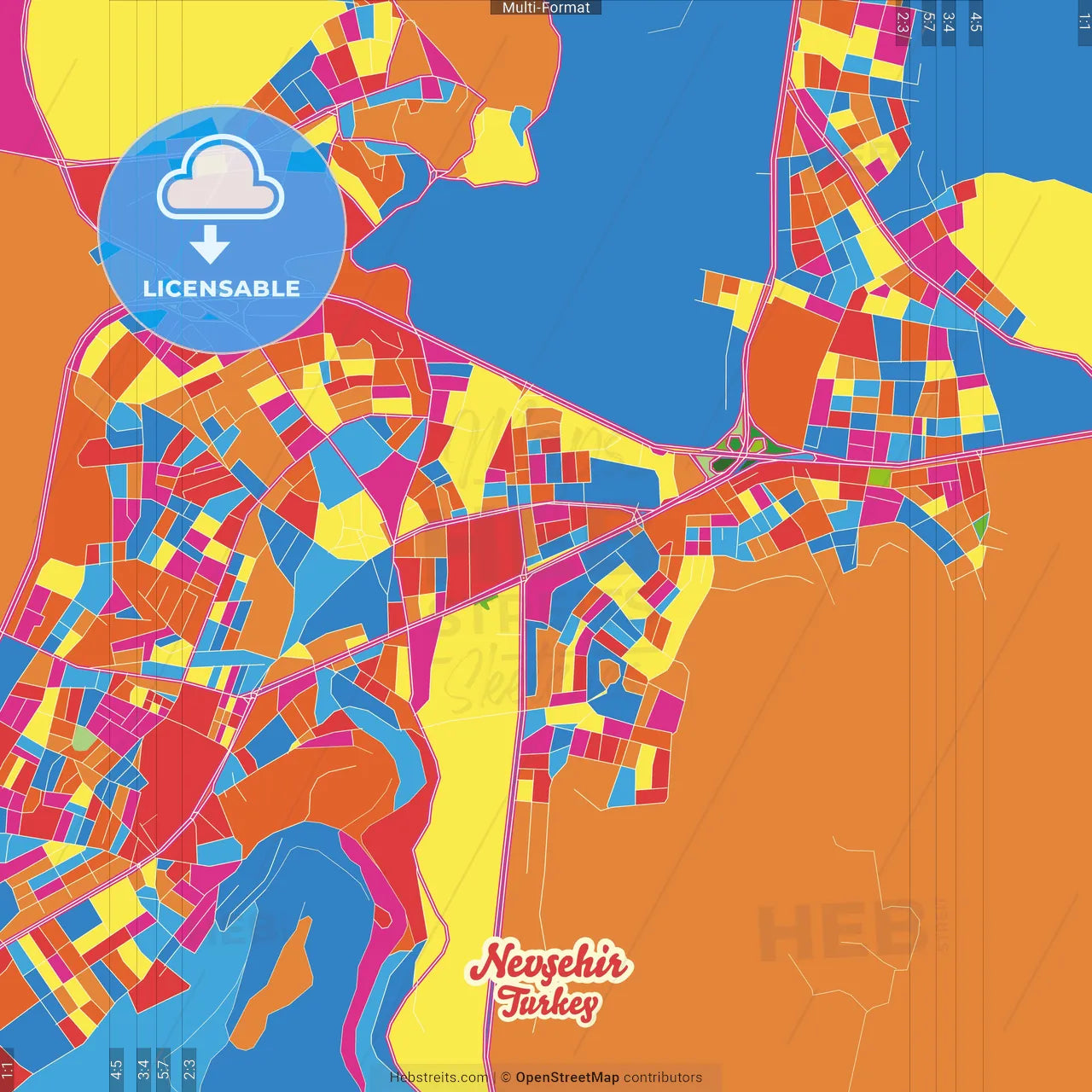 Nevşehir, Nevşehir, Turkey Crazy Colorful Street Map Poster Template