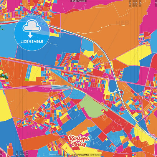 Kartepe, Kocaeli, Turkey Crazy Colorful Street Map Poster Template