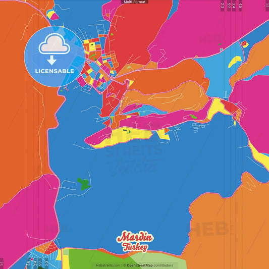 Mardin, Mardin, Turkey Crazy Colorful Street Map Poster Template