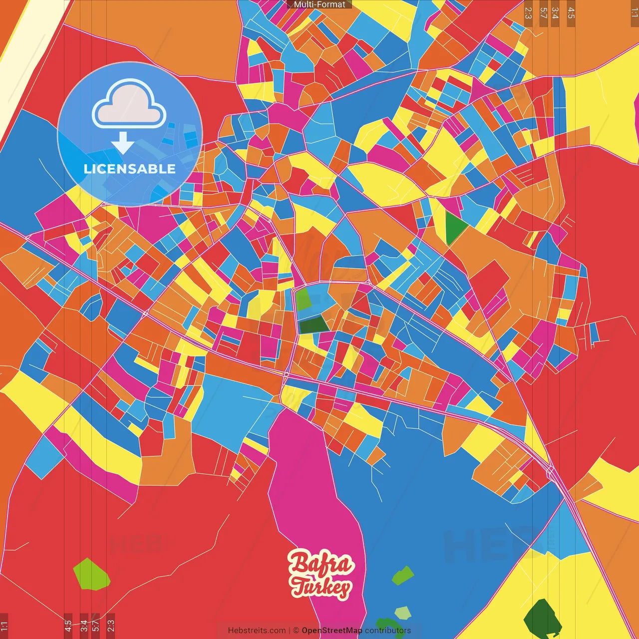 Bafra, Samsun, Turkey Crazy Colorful Street Map Poster Template