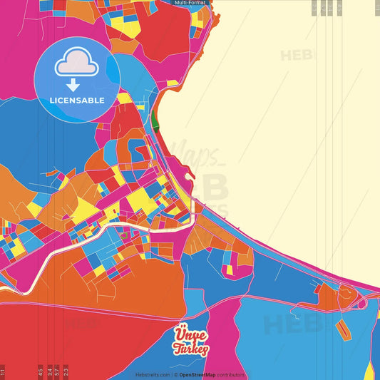 Ünye, Ordu, Turkey Crazy Colorful Street Map Poster Template