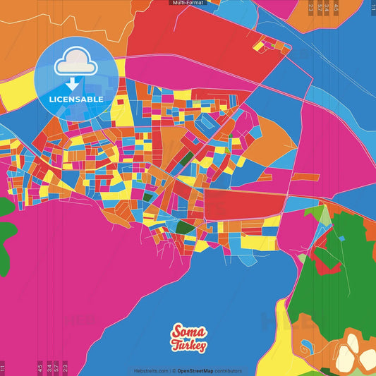 Soma, Manisa, Turkey Crazy Colorful Street Map Poster Template