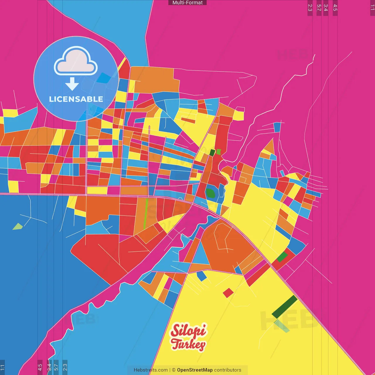 Silopi, Şırnak, Turkey Crazy Colorful Street Map Poster Template