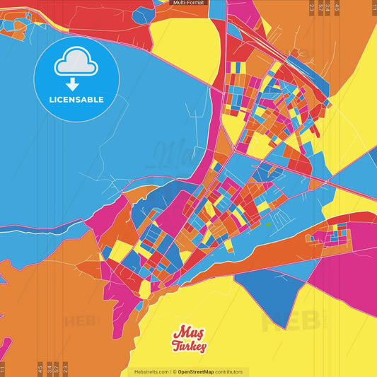 Muş, Muş, Turkey Crazy Colorful Street Map Poster Template
