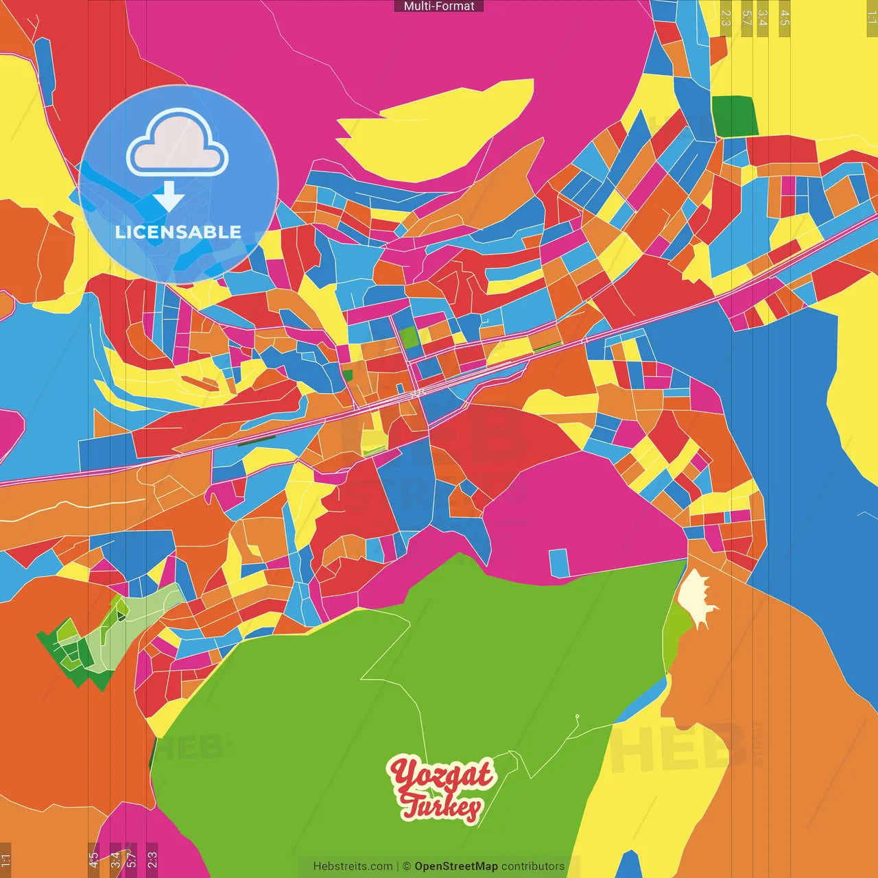 Yozgat, Yozgat, Turkey Crazy Colorful Street Map Poster Template