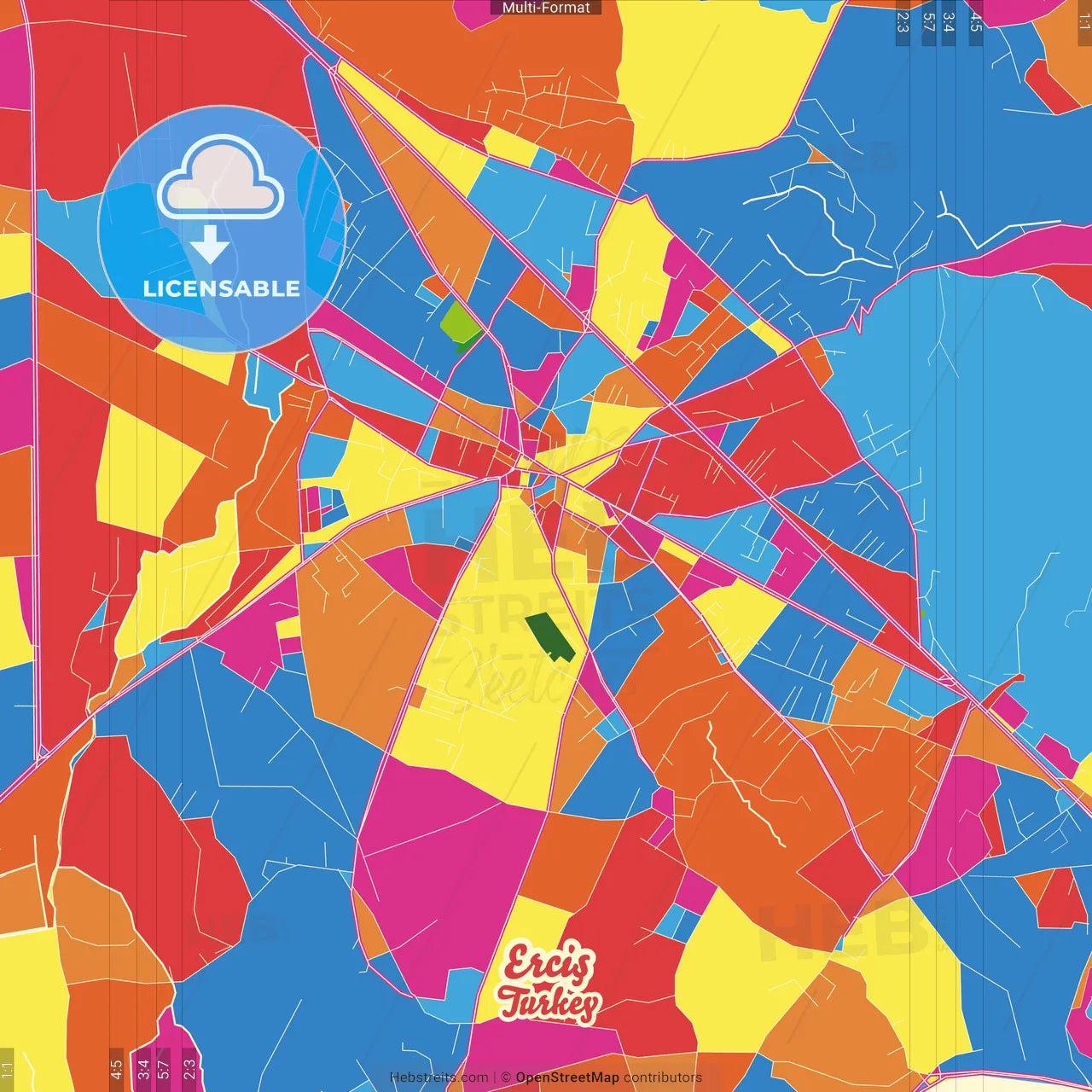 Erciş, Van, Turkey Crazy Colorful Street Map Poster Template
