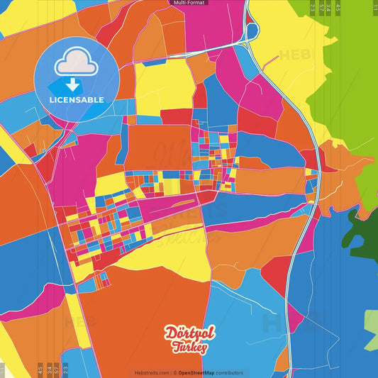 Dörtyol, Hatay, Turkey Crazy Colorful Street Map Poster Template