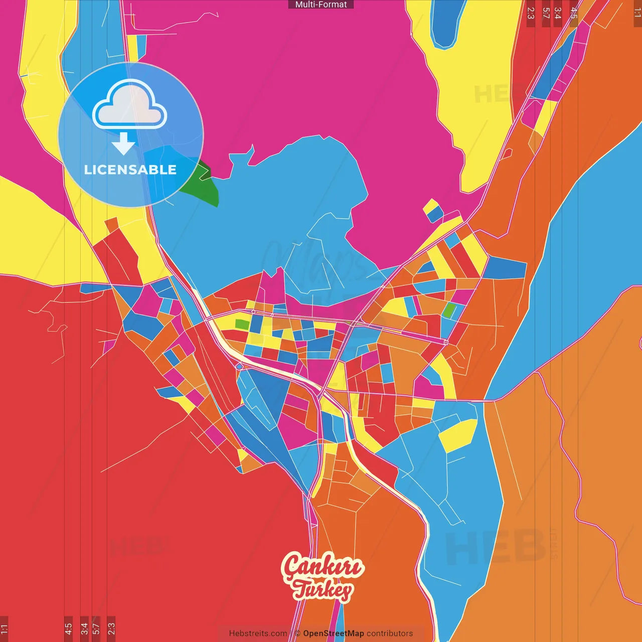 Çankırı, Çankırı, Turkey Crazy Colorful Street Map Poster Template