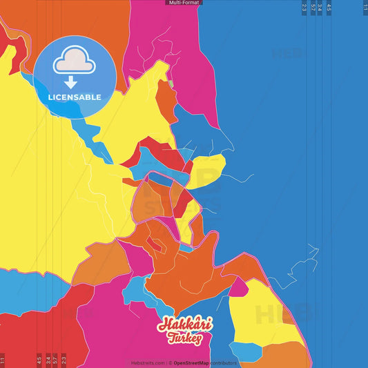 Hakkâri, Hakkâri, Turkey Crazy Colorful Street Map Poster Template