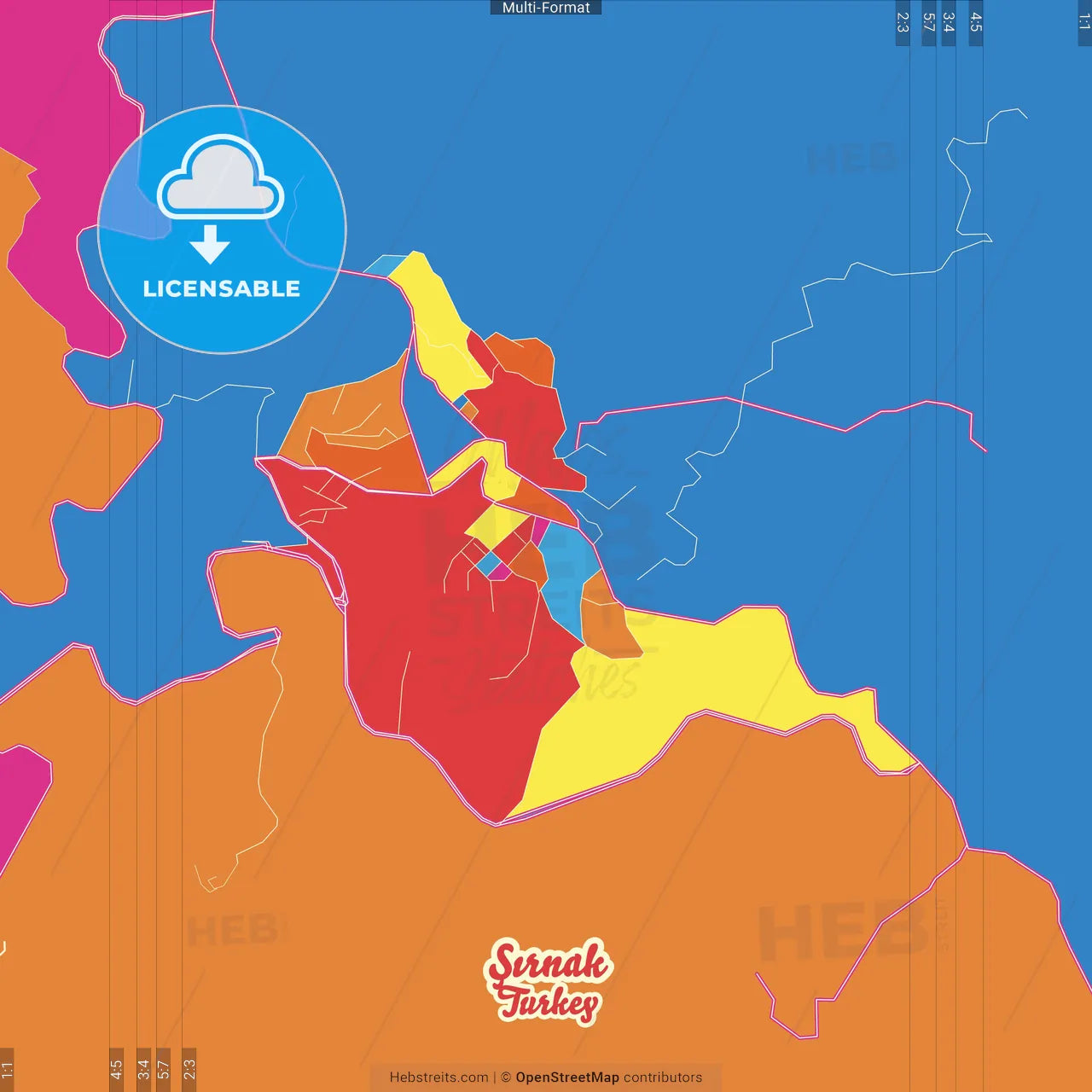 Şırnak, Şırnak, Turkey Crazy Colorful Street Map Poster Template