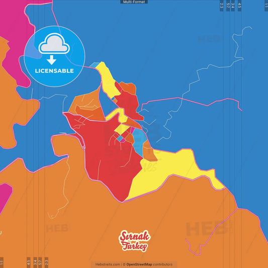 Şırnak, Şırnak, Turkey Crazy Colorful Street Map Poster Template