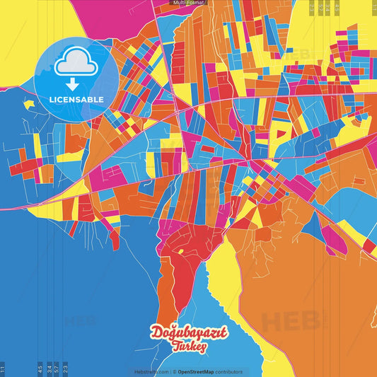 Doğubayazıt, Ağrı, Turkey Crazy Colorful Street Map Poster Template
