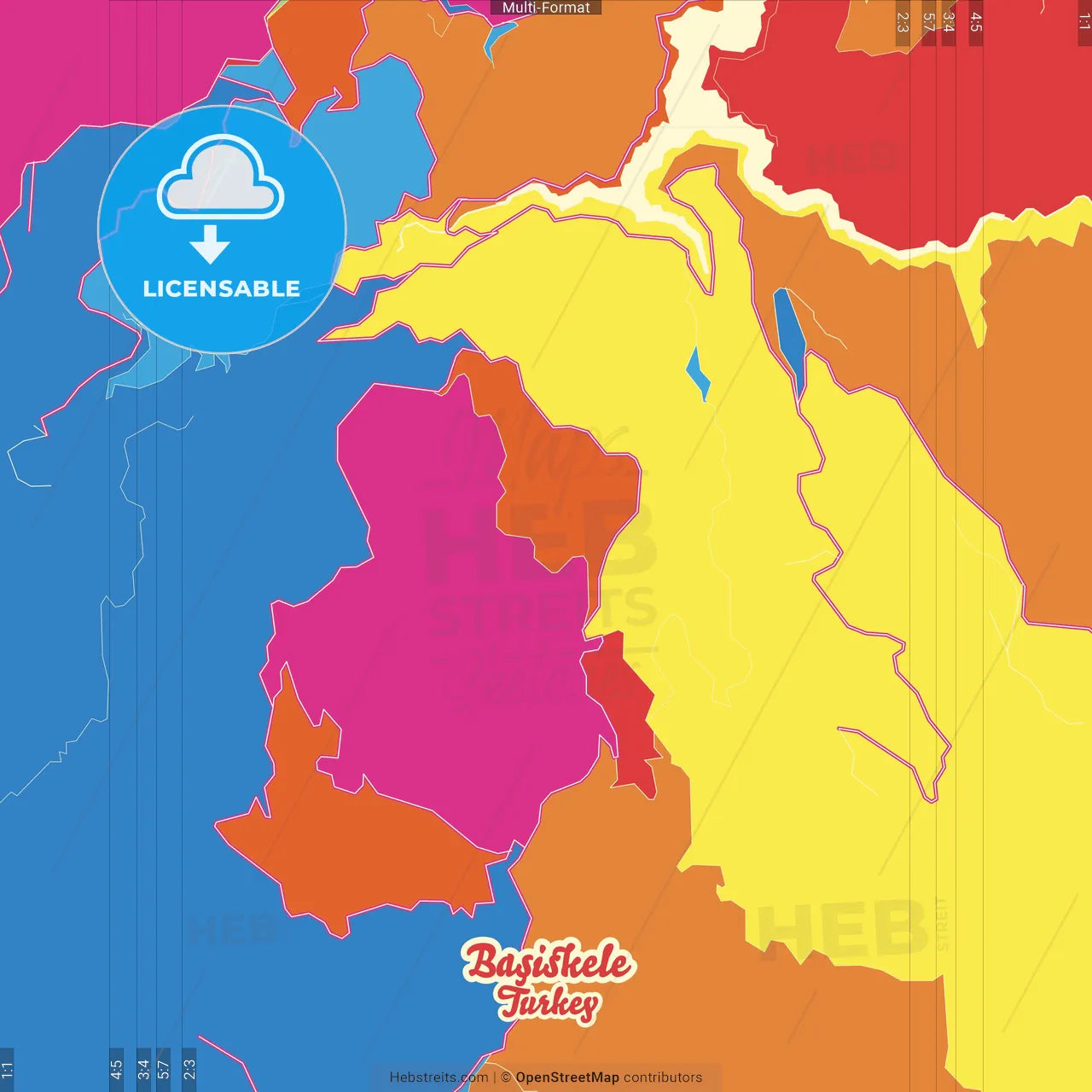 Başiskele, Kocaeli, Turkey Crazy Colorful Street Map Poster Template